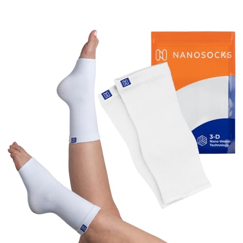 NanoSocks Compression Socks for Women Men 1 Pair BEST Ankle Brace Support Sleeve for Neuropathy Plantar Fasciitis Diabetic Foot Nerve Pain Relief Toeless Large White